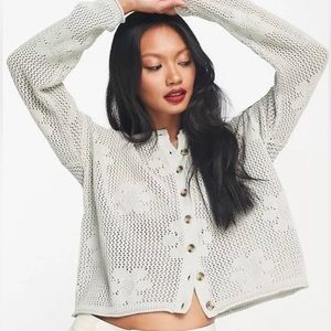 Madewell Floral Open Stitch Sage Green Cardigan Sweater